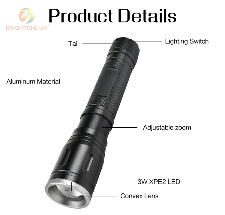 Brightenlux 2022 Logo Printing Super Bright Zoomable Mini LED Tactical Flashlights with 3 Modes Lights